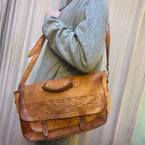 Brown tooled Leather Bag